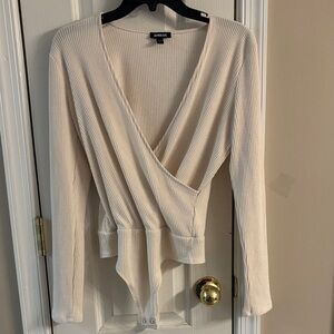 Express Cream Ribbed Bodysuit size medium